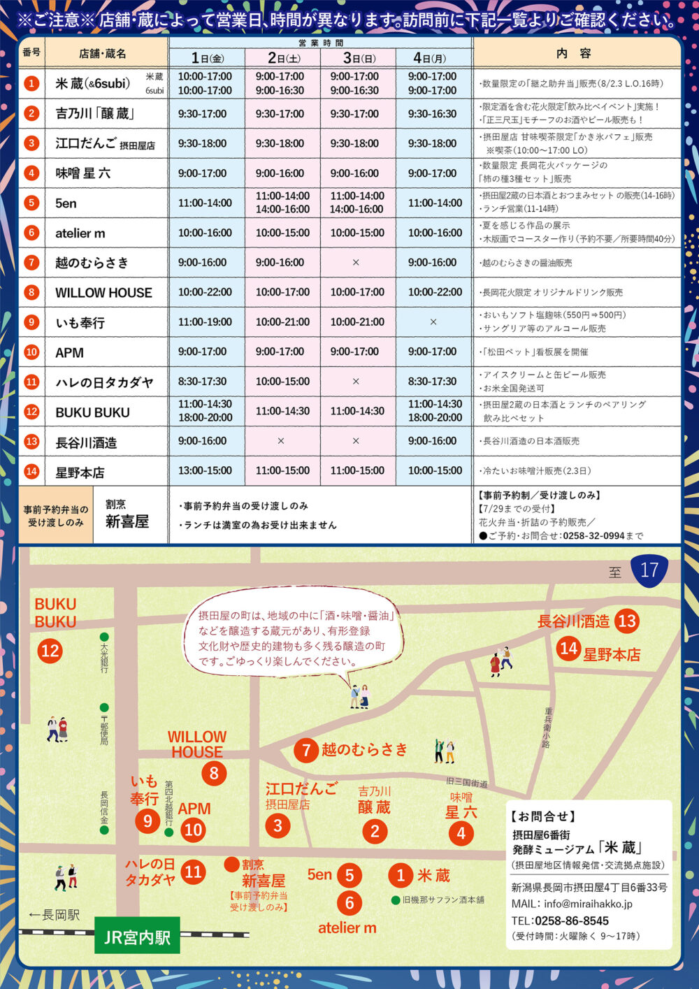 長岡花火と宮内・摂田屋まちめぐりのチラシ裏面